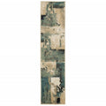 HomeRoots Polypropylene 2’ x 8’ Beige and Blue Block Indoor Runner Rug