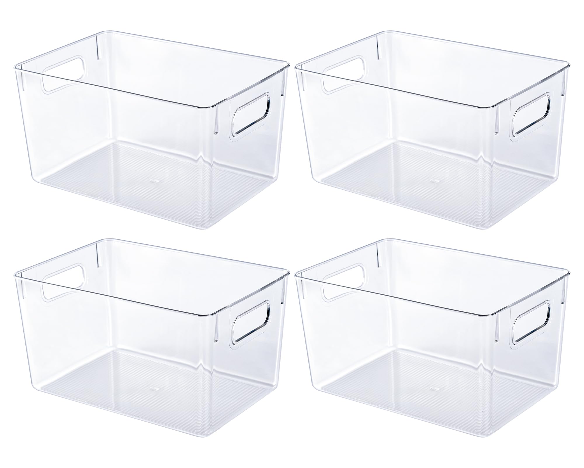 Jollypack 4 Pack Clear Plastic Storage Bins, Pantry Organizers And Storage With Handles, Clear Storage Containers For Fridge, Ki