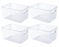 Jollypack 4 Pack Clear Plastic Storage Bins, Pantry Organizers And Storage With Handles, Clear Storage Containers For Fridge, Ki