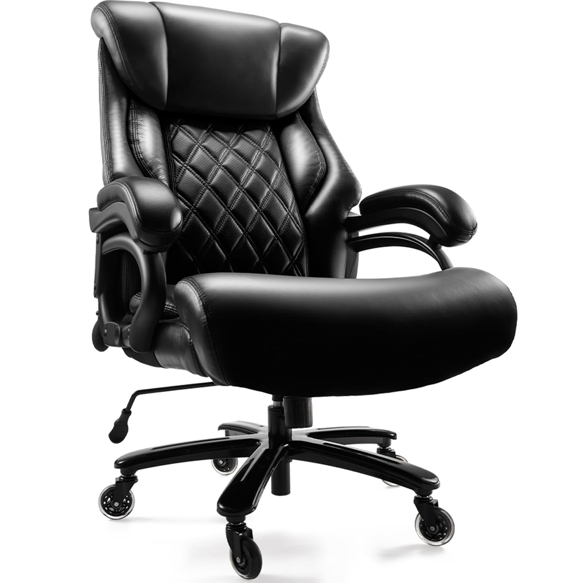Qusaphy 500Lbs Big And Tall Office Chair With Wide Spring Seat Executive Office Chair 360 Swivel Desk Chair With Heavy Duty Cast