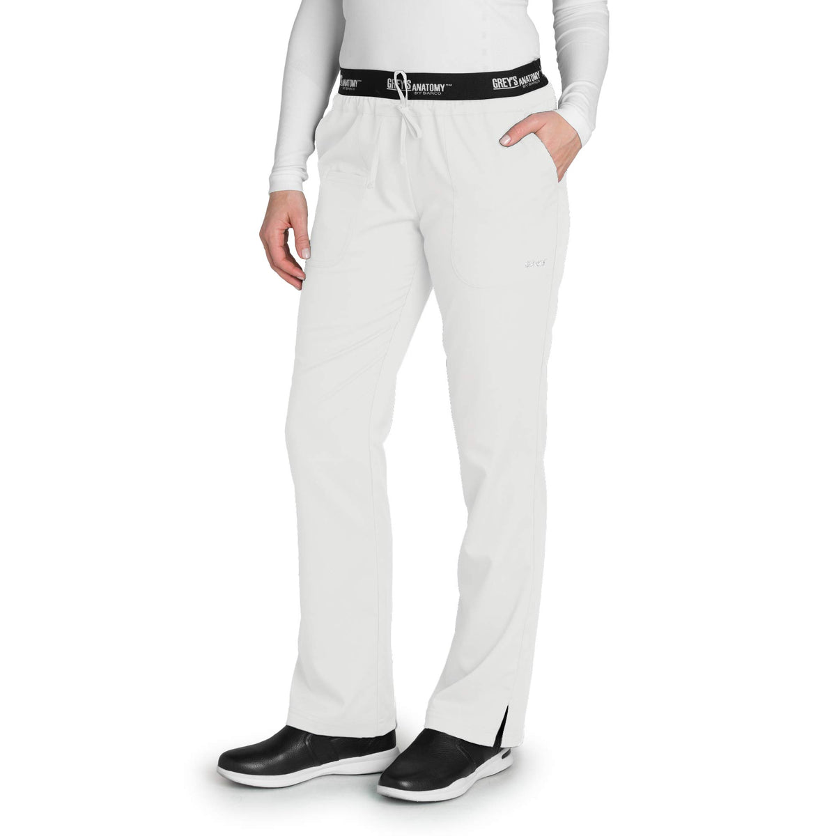 Greys Anatomy 4275 3 Pkt Logo Waist Pant With Drawstring (White, Xxxxx-Large)