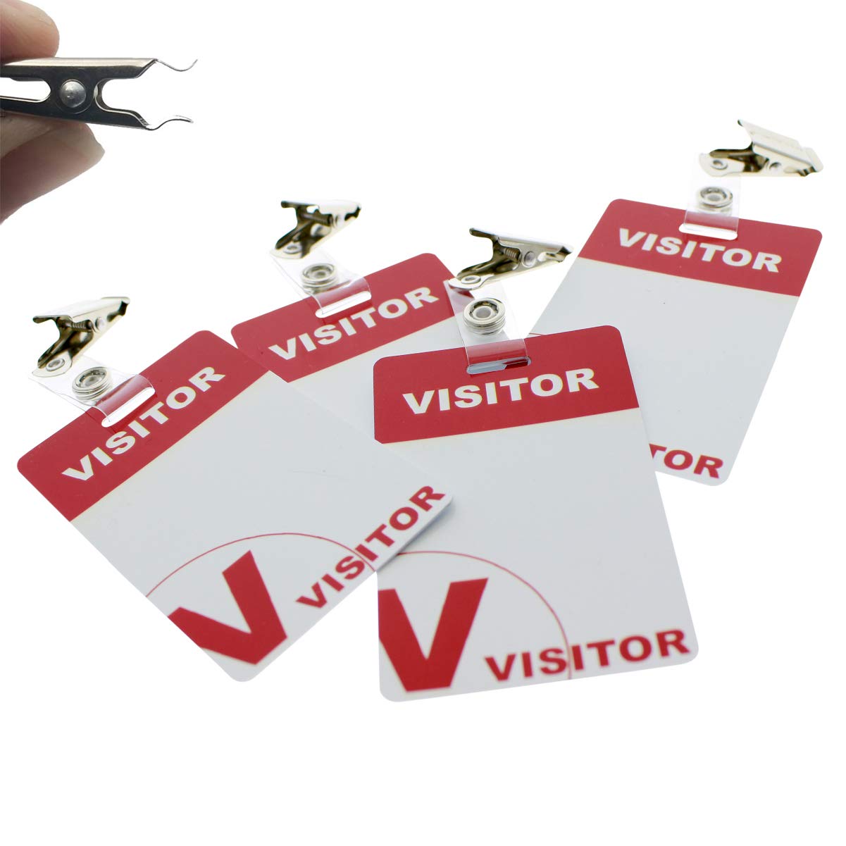 10 Pack - Heavy Duty Visitor Badges With Clips - Reusable & Re-Writable - Durable Pvc Plastic Printed Guest Name Badge Pass For
