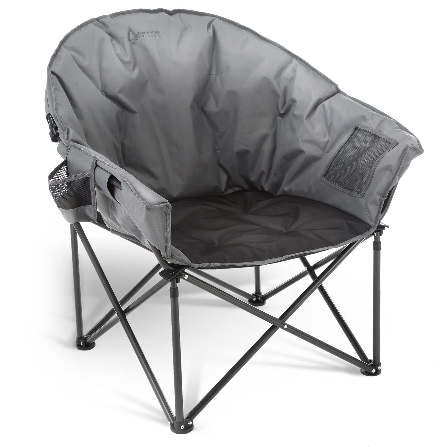 ARROWHEAD OUTDOOR Oversized Heavy-Duty Club Folding Camping Chair with Pocket, Cup Holder, Portable, Padded, Moon, Round, Saucer