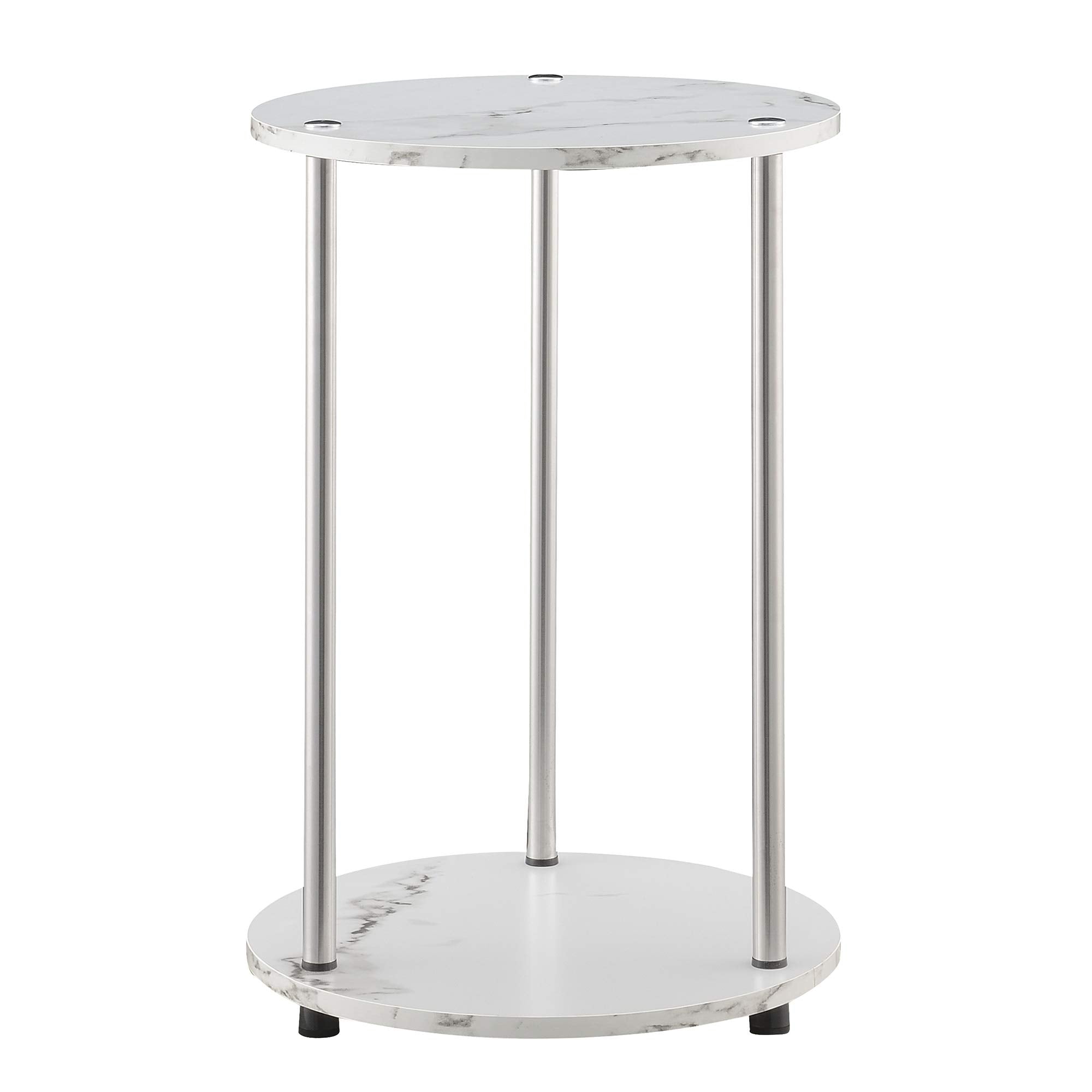 Convenience Concepts Designs2Go No Tools 2-Tier Round End Table, Faux White Marble/Chrome