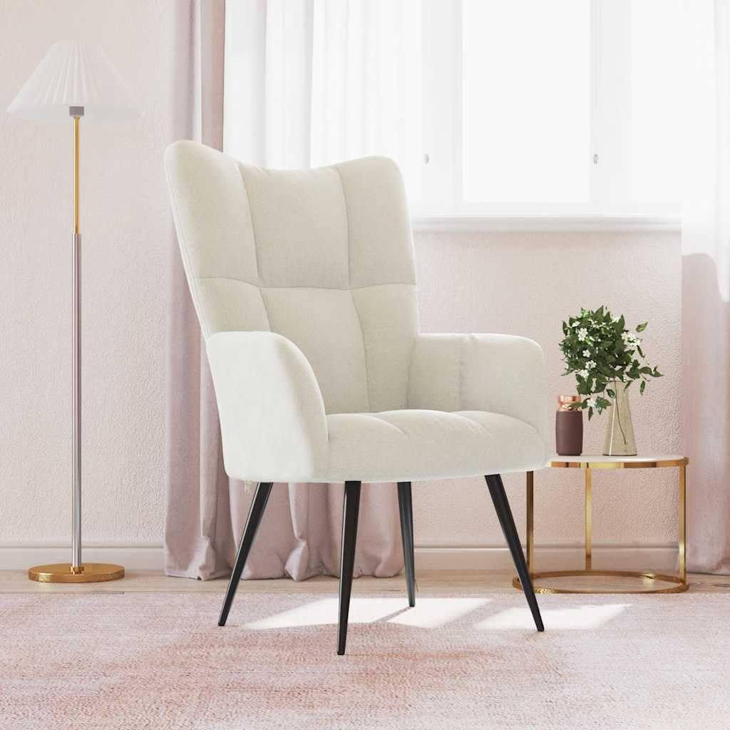 vidaXL Modern Relaxing Armchair with Steel Frame, Comfortable Velvet Upholstery, in Chic Cream White Color, Ideal for Lounge, Office, Living Room