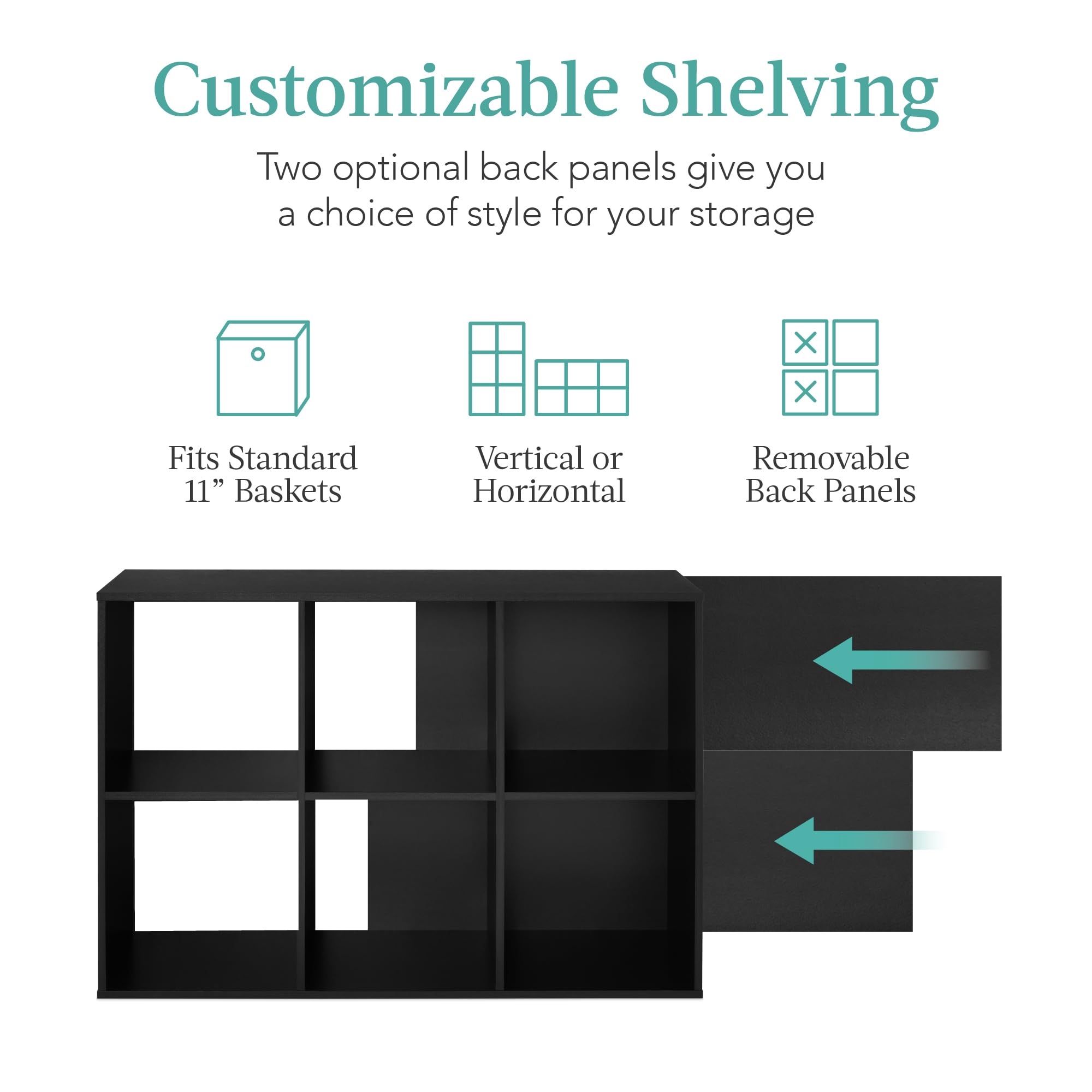 Best Choice Products 6-Cube Storage Organizer, 11In Shelf Opening, Bookcase, Display Shelf, Customizable W/ 3 Removable Back Panels – Black