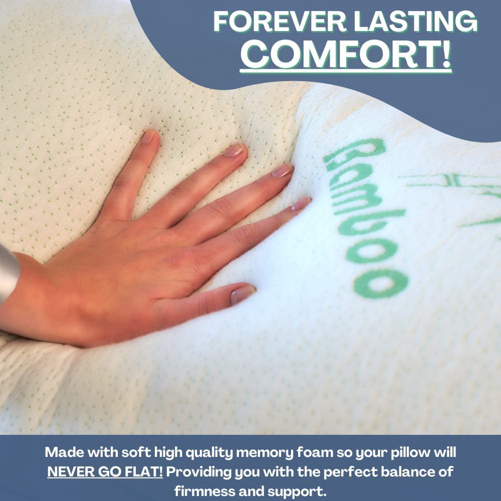 Memory Foam Bamboo Pillows King Size Set Of 2 [Adjustable] For Sleeping - Cool & Breathable Cover With Zipper Rayon Derived From