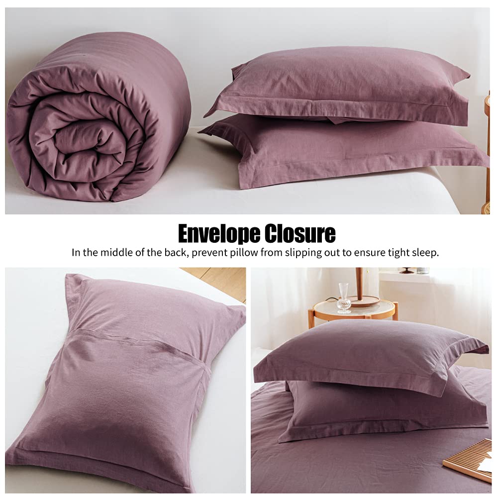 Simple&Opulence 100% Linen Duvet Cover Set 3Pcs Basic Style Natural French Washed Flax Solid Color Soft Breathable Farmhouse Bedding With Button Closure - Purple, King