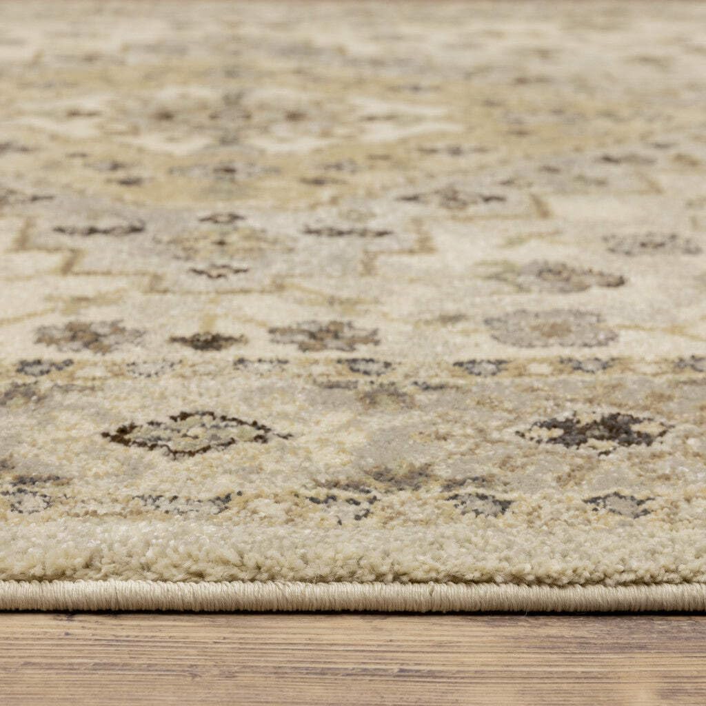 HomeRoots 508860 10 x 13 ft. Beige Gray Tan & Brown Oriental Power Loom Stain Resistant Rectangle Area Rug