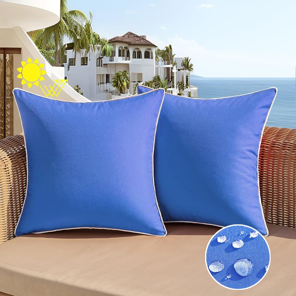 All Smiles Outdoor Waterproof Throw Pillow Covers 18X18 Set Of 2 Light Blue Decorative Patio Tent Bed Sofa Living Room Furniture
