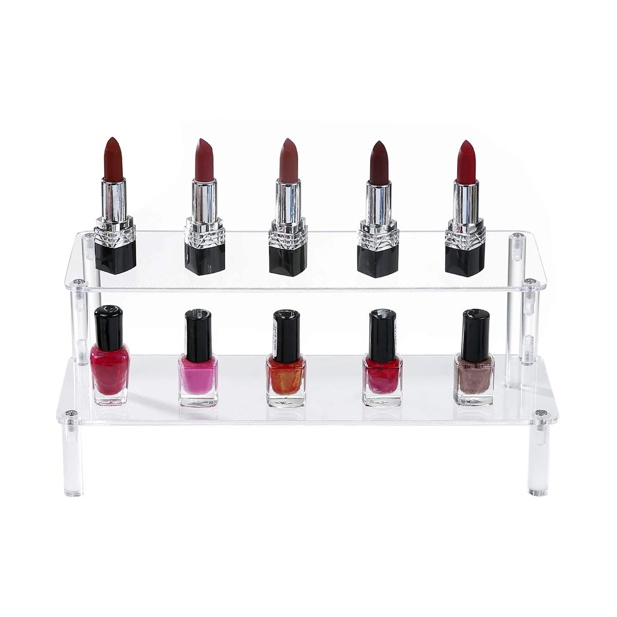 Bycy Acrylic Clear 2-Tier Riser Display Shelf For Figures, Desserts Holder, Collections Organizer And Cosmetic Items Shelf (12''