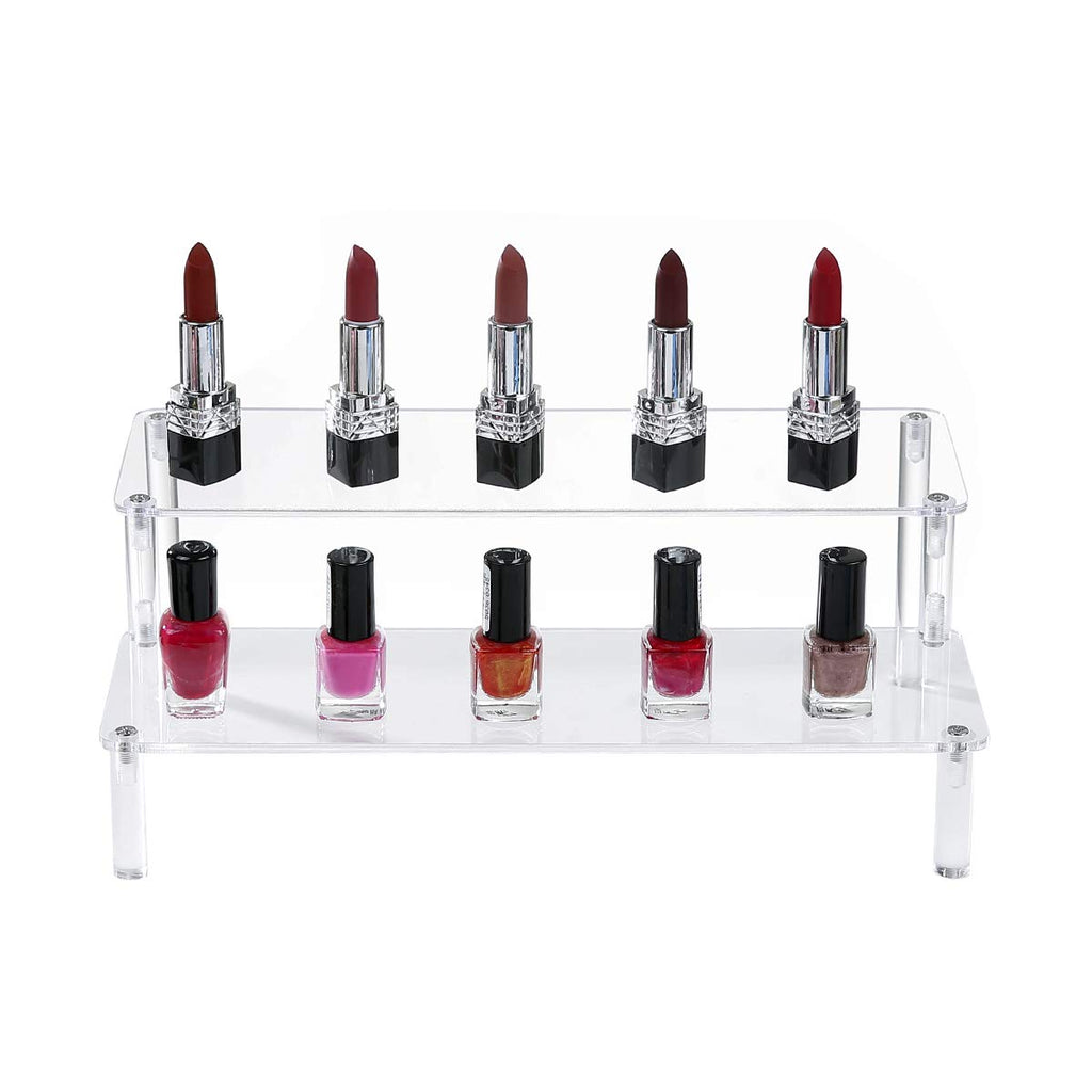 Bycy Acrylic Clear 2-Tier Riser Display Shelf For Figures, Desserts Holder, Collections Organizer And Cosmetic Items Shelf (12''