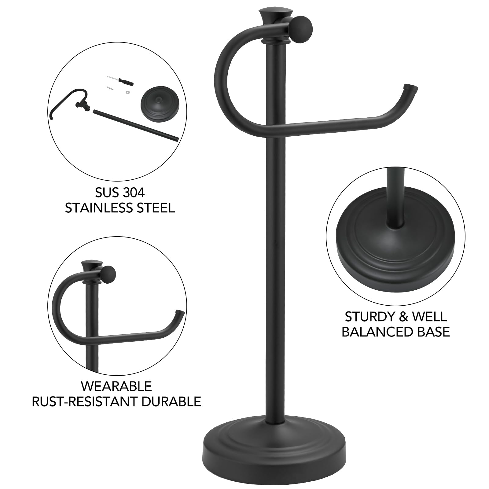 Besy 14 Inch Matte Black Stand Towel Bar Hanger Hand Towel Bar Bathroom Vanity Countertop Towel Holder Free Standing Stainless S