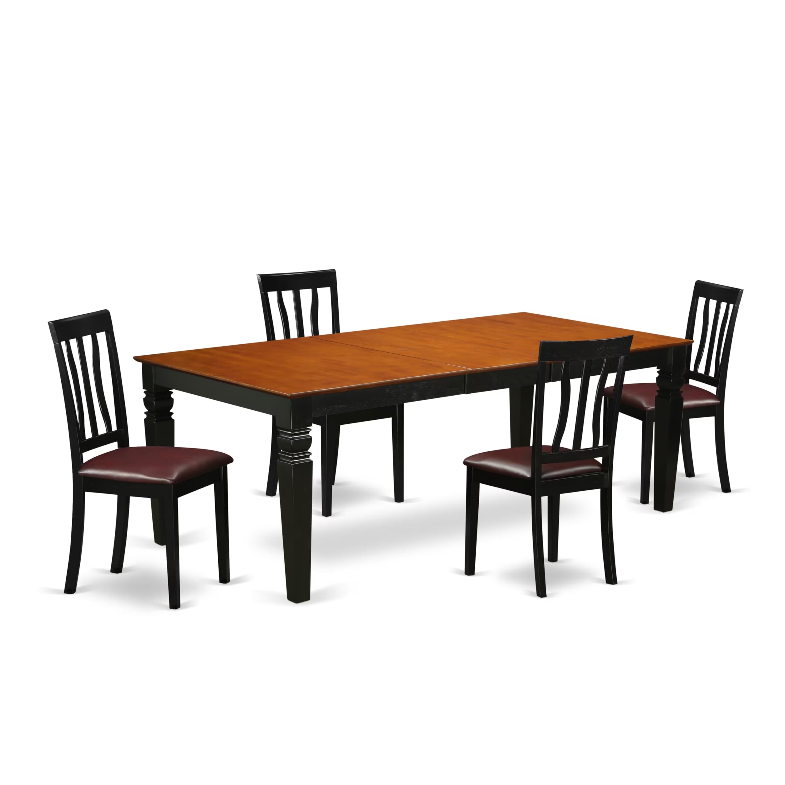 East West Furniture LGAN5-BCH-LC 5 Piece Dining Room Furniture Set Includes a Rectangle Kitchen Table with Butterfly Leaf and 4 Faux Leather Upholstered Chairs, 42x84 Inch, Black & Cherry
