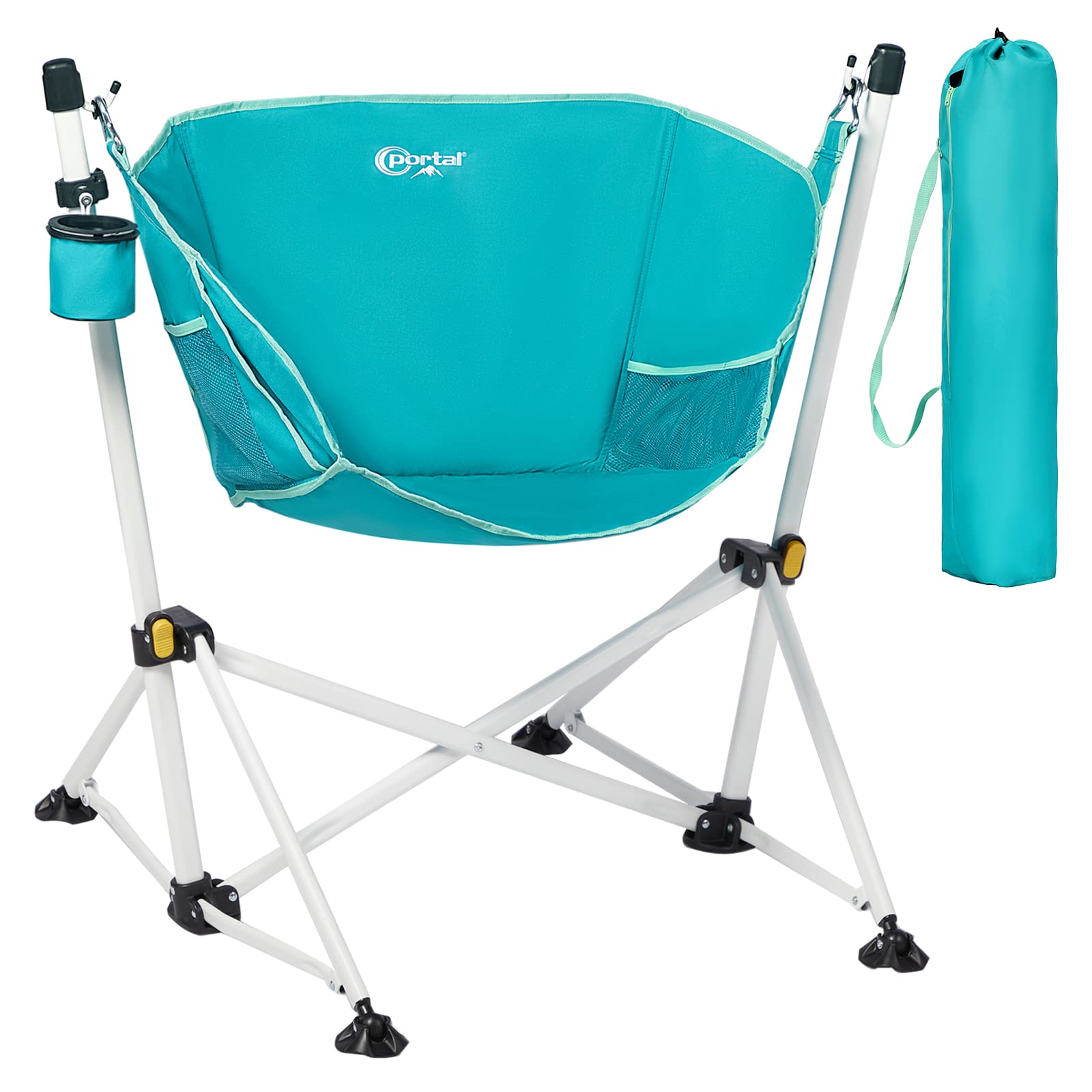 Portal Hammock Camping Chair Folding Rocking Chair Portable Swinging Chair with Cup Holder for Outdoor Lawn Backyard Patio Car C