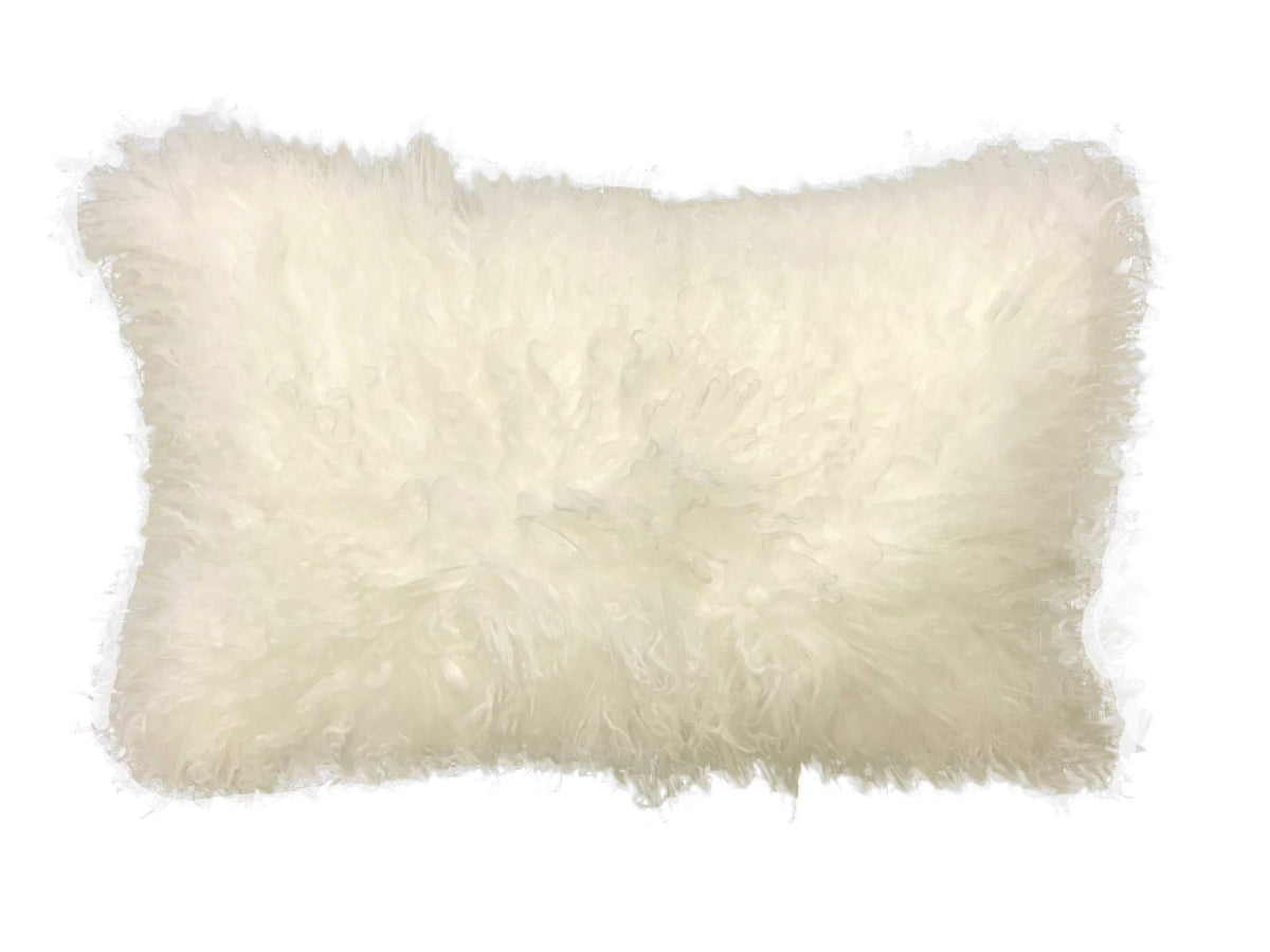 HomeRoots Creamy Natural Genuine Tibetan Lamb Front with Microsuede Backing 17' Creamy Genuine Tibetan Lamb Fur Pillow with Microsuede Backing