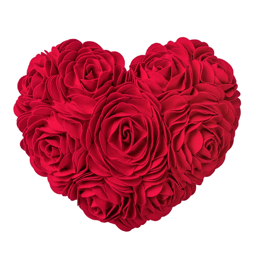 Jwh 3D Flower Throw Pillow Cover Aesthetic Decorative Floral Accent Pillow Case Heart Shaped Cushion Valentines Day Pillowcase F