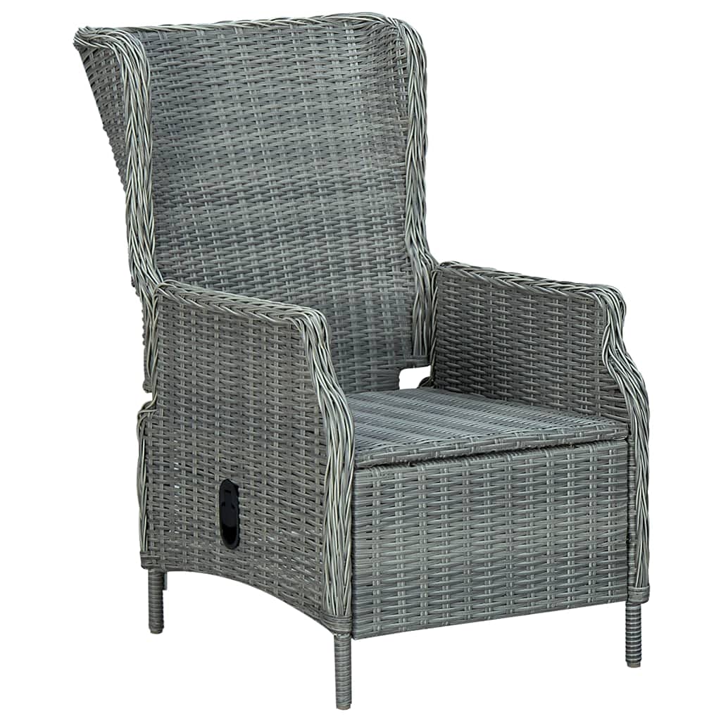 vidaXL Light Gray Reclining Patio Chair with Cushions - Easy-to-Clean Outdoor Furniture - Adjustable Backrest for Ultimate Comfort - Lightweight Poly Rattan Outdoor Recliner