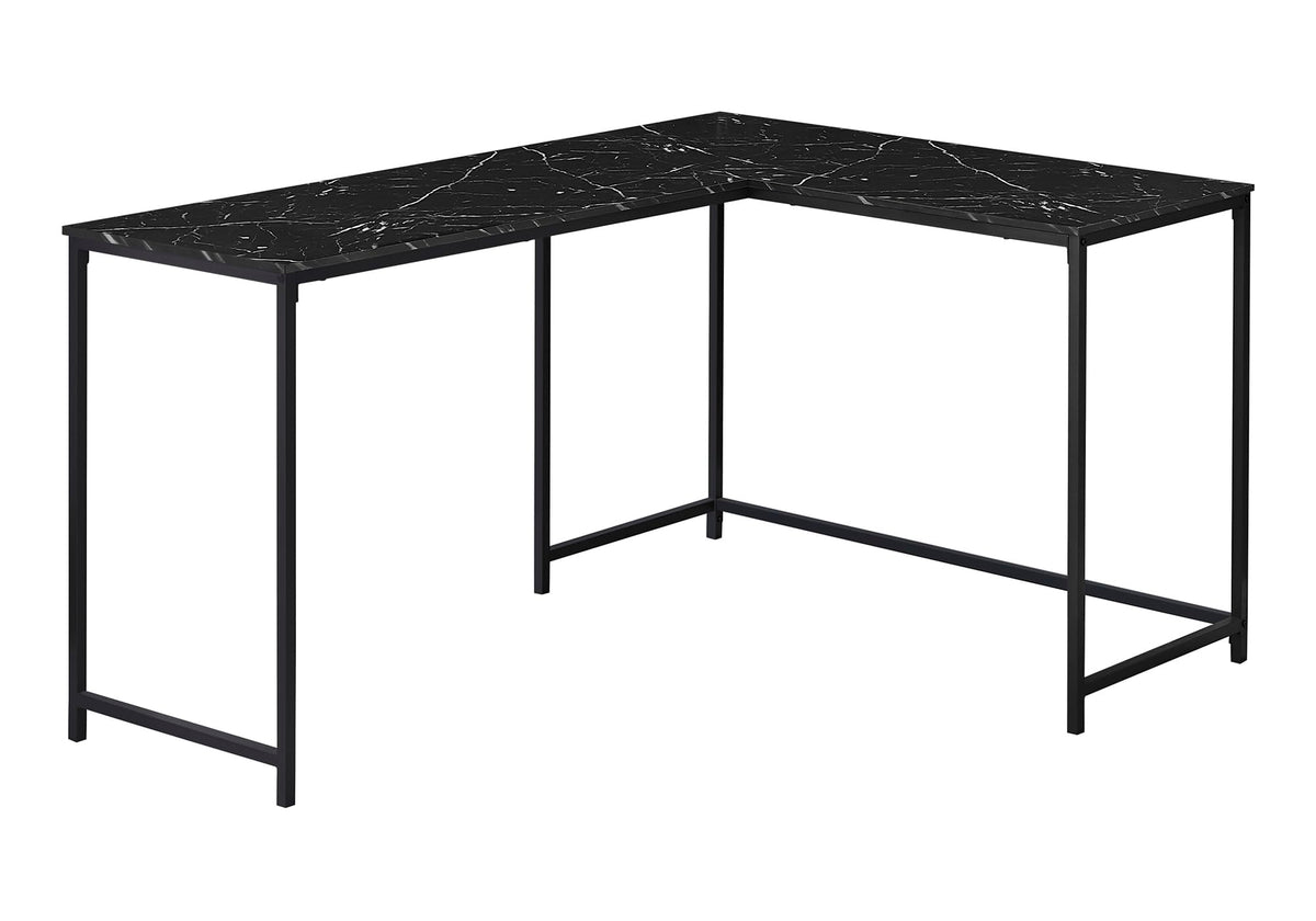 Monarch Specialties I 7396 Computer Desk, Home Office, Corner, 58' L, L Shape, Work, Laptop, Metal, Laminate, Black Marble Look, Contemporary, Modern