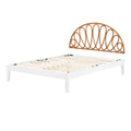 South Shore Hoya Wooden Bed and Rattan Wall-Mounted Flower Petals Headboard Set, Queen, White and Natural