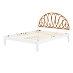 South Shore Hoya Wooden Bed and Rattan Wall-Mounted Flower Petals Headboard Set, Queen, White and Natural