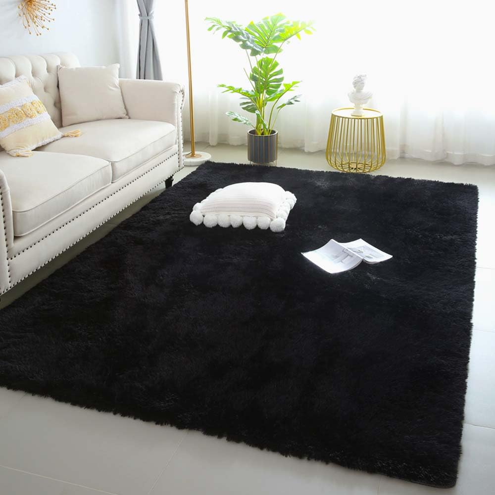 Kchowua 6X9 Rug For Living Room Black Rugs For Bedroom Soft Shag Large Area Fluffy Rugs Plush Machine Washable Rug For College D