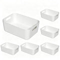 Tyminin 6 Pack White Pantry Organizer Bins, Plastic Containers with Handle