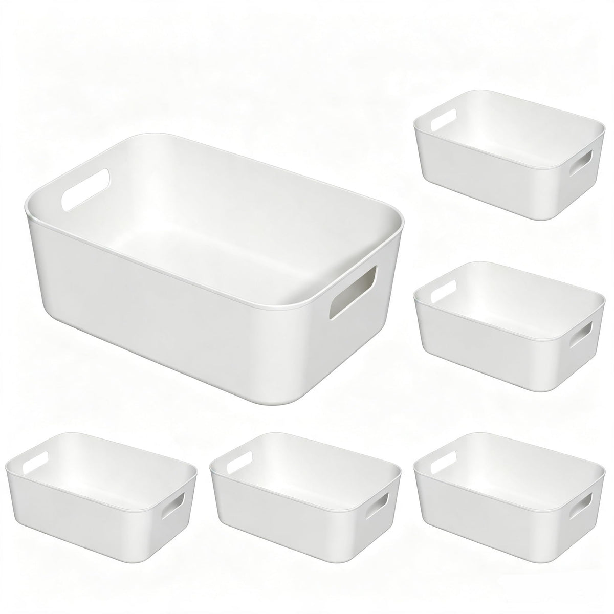 Tyminin 6 Pack White Pantry Organizer Bins, Plastic Containers with Handle