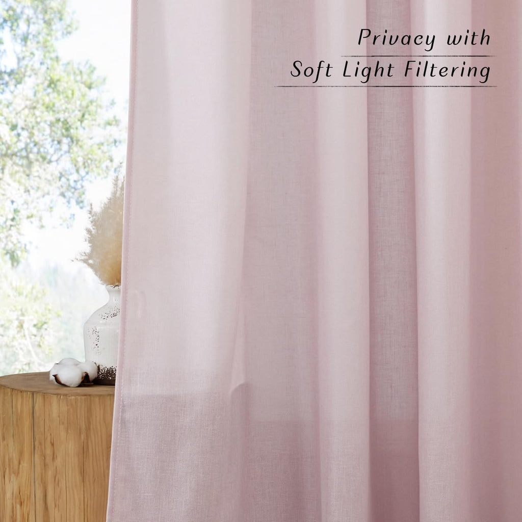 Nicetown Linen Blush Pink Curtains For Girls Room, Grommet Thick Flax Linen Window Treatments Privacy Assured With Light Filtering For Bedroom/Kids Room, 2 Panels, W55 X L84