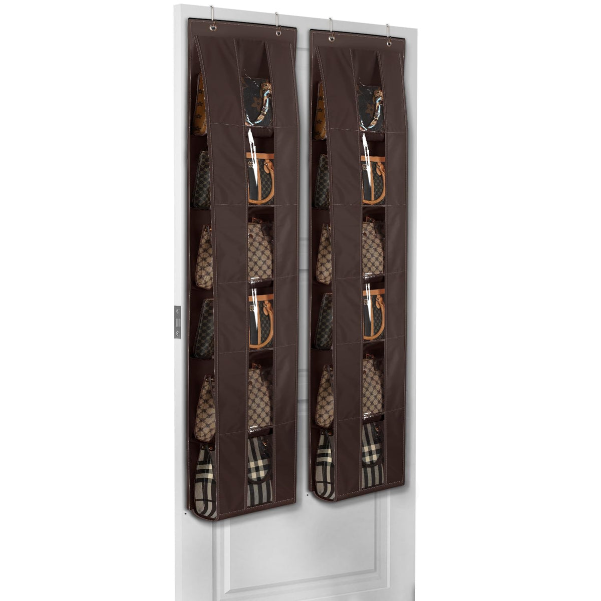 Lirex Over the Door Organizer, 2 Pack Handbag Storage with 6Tier SpaceSaving for Door or Closet, Handbag Hanger, Dark Brown