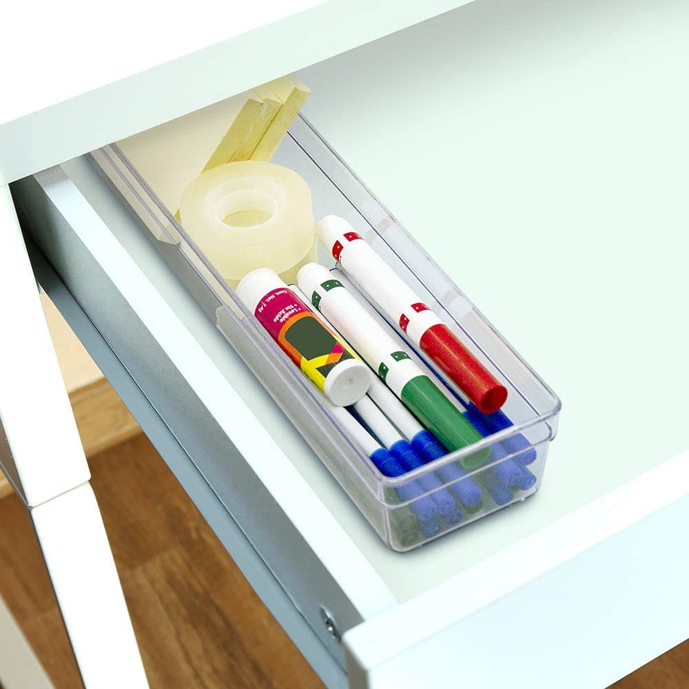 Glad Heavy Duty Plastic Drawer Storage Tray, 13 x 3, Clear - Non-Slip Organizer Bin for Home, Kitchen, Bath, Bedroom, Office