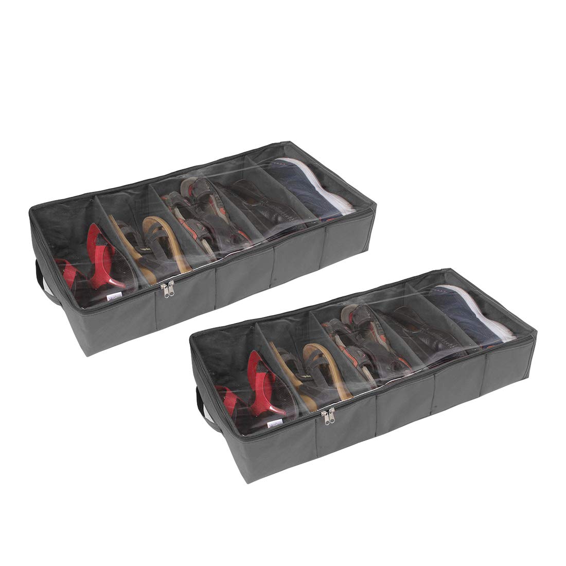 Prettykrafts Fabric 5 Pair Shoe Storage Box| Large Underbed Storage Shoe Bag |Shoe Organizer Underbed Closet| Travel Shoe Cover|