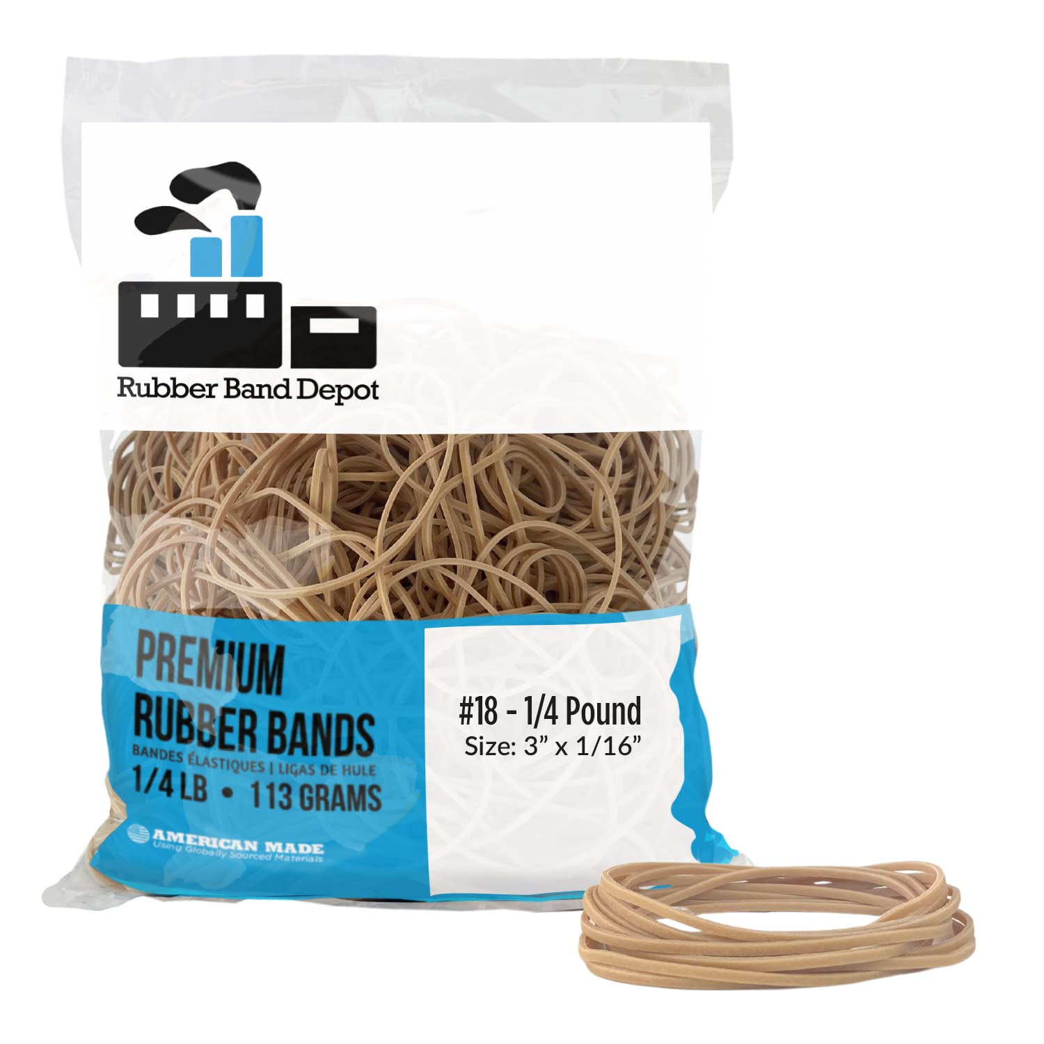 Rubber Band Depot 3'X1/16', Size #18, Approximately 450 Rubber Bands Per Bag, All Purpose Rubber Bands, Rubber Band Measuremen