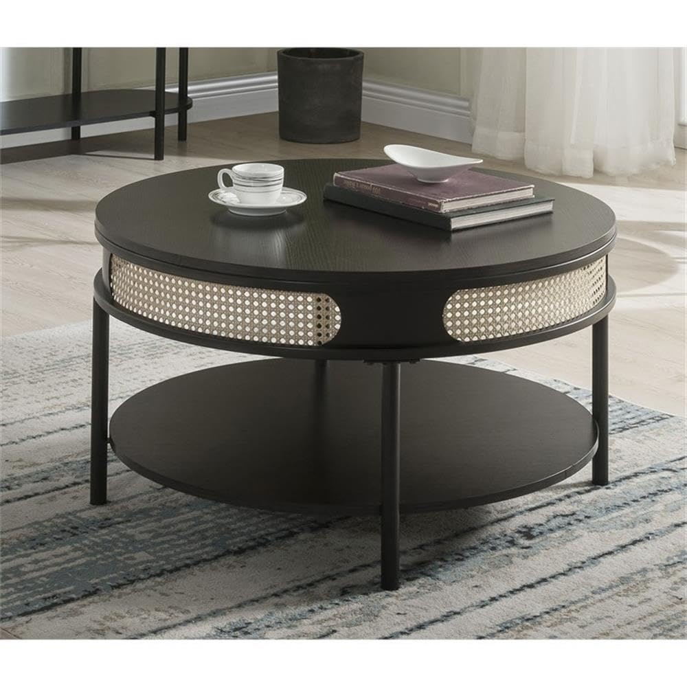Acme Furniture Round Coffee Table with Open Shelf, Black