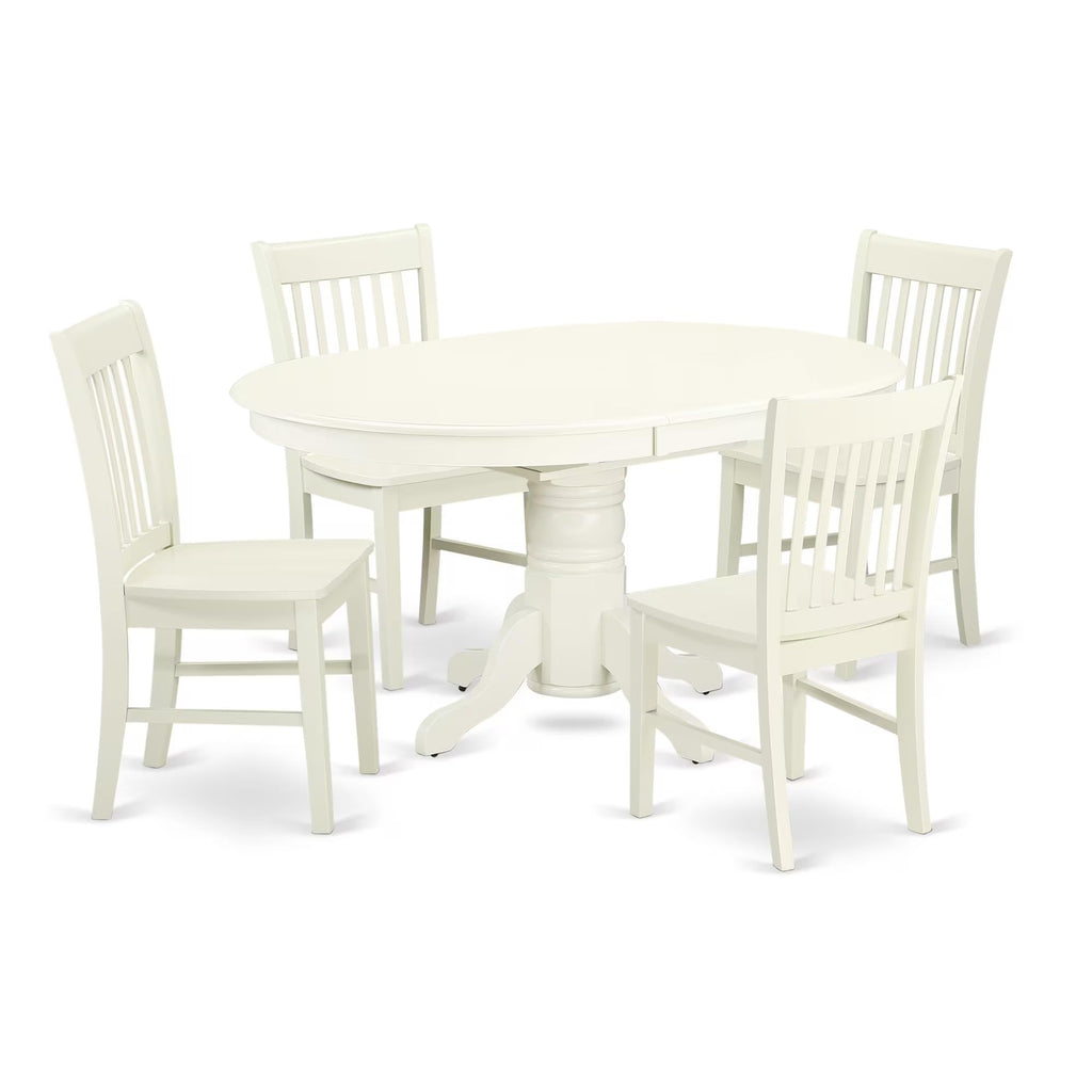 East West Furniture Avno5-Lwh-W Avon 5 Piece Kitchen Set Includes An Oval Room Table With Butterfly Leaf And 4 Dining Chairs, 42X60 Inch, Linen White