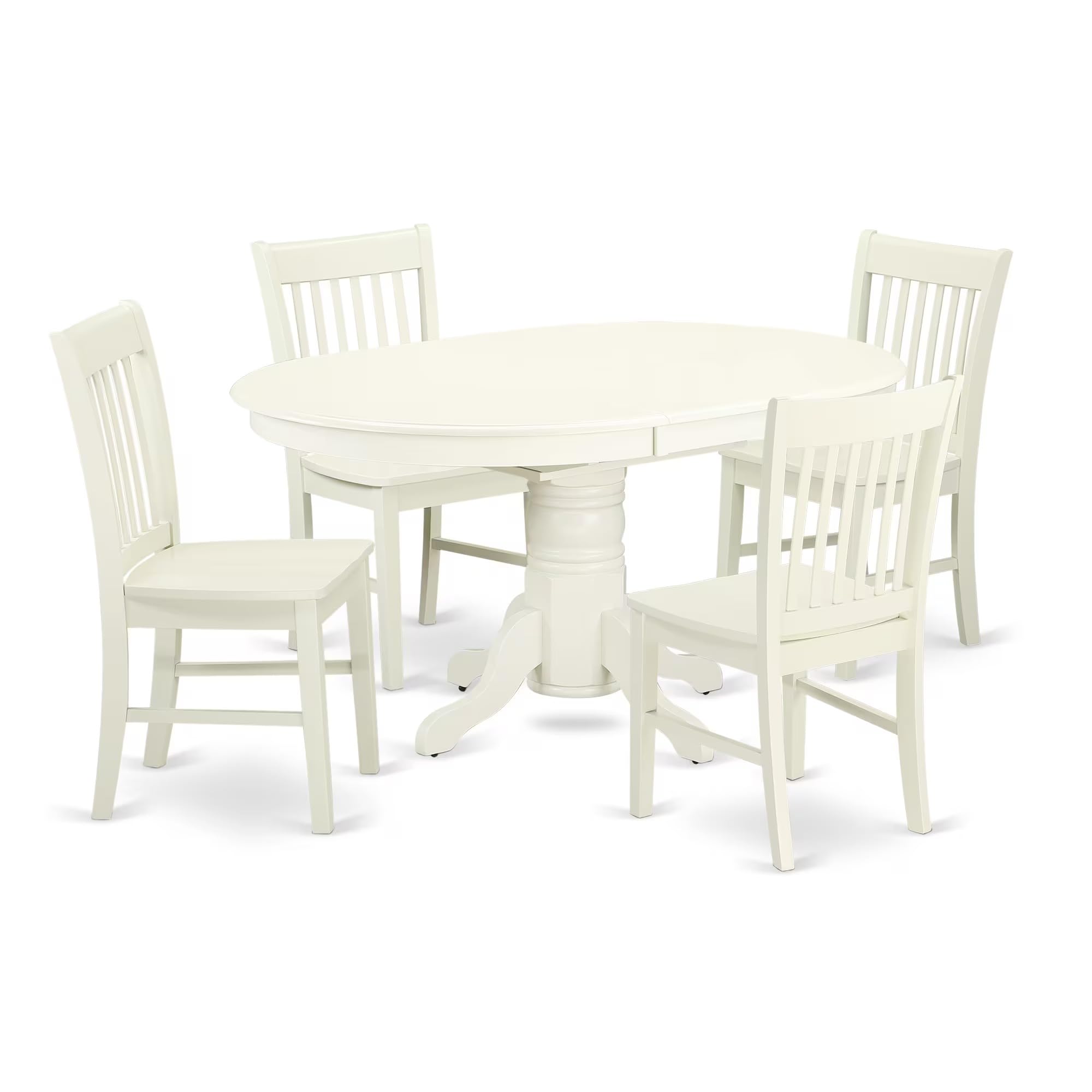 East West Furniture Avno5-Lwh-W Avon 5 Piece Kitchen Set Includes An Oval Room Table With Butterfly Leaf And 4 Dining Chairs, 42X60 Inch, Linen White