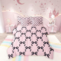 Manfei Black Bowknot Bed Set In A Bag 7 Pcs,Princess Style Bow-Tie Pink Black Bedding Set,Dreamy Fairy Tale Bow Crossed Patchwor