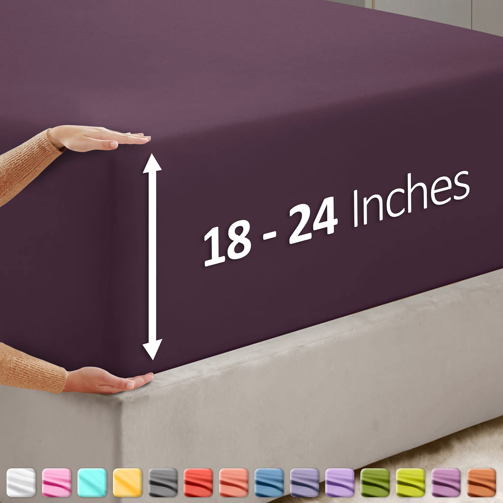 Nestl Extra Deep Pocket Full Fitted Sheet, Purple Full Size Fitted Sheet Only, 1800 Microfiber Fitted Bed Sheet, Ultra Soft Full Bed Fitted Sheet Fits Up To 24 Inch Mattress