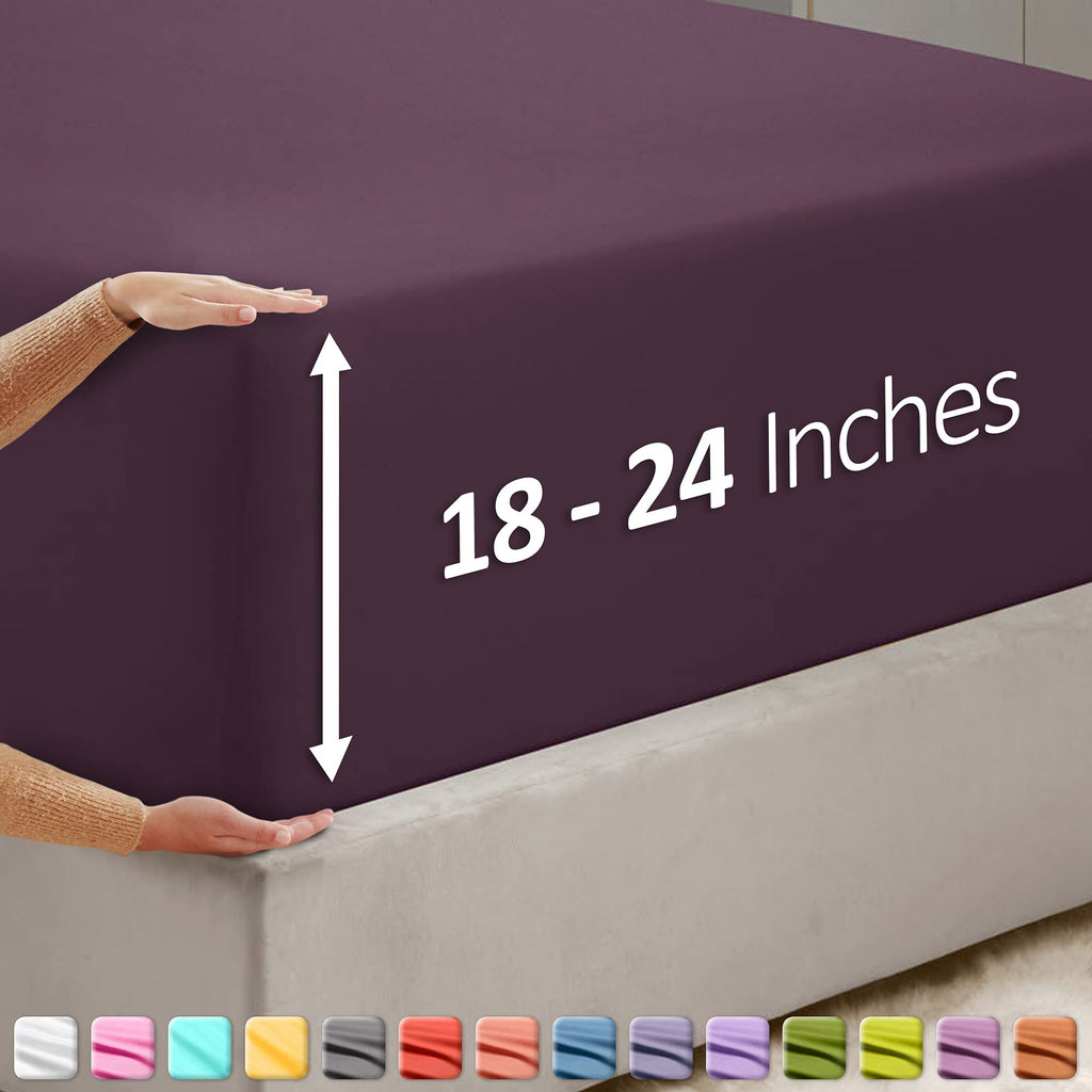 Nestl Extra Deep Pocket Full Fitted Sheet, Purple Full Size Fitted Sheet Only, 1800 Microfiber Fitted Bed Sheet, Ultra Soft Full Bed Fitted Sheet Fits Up To 24 Inch Mattress