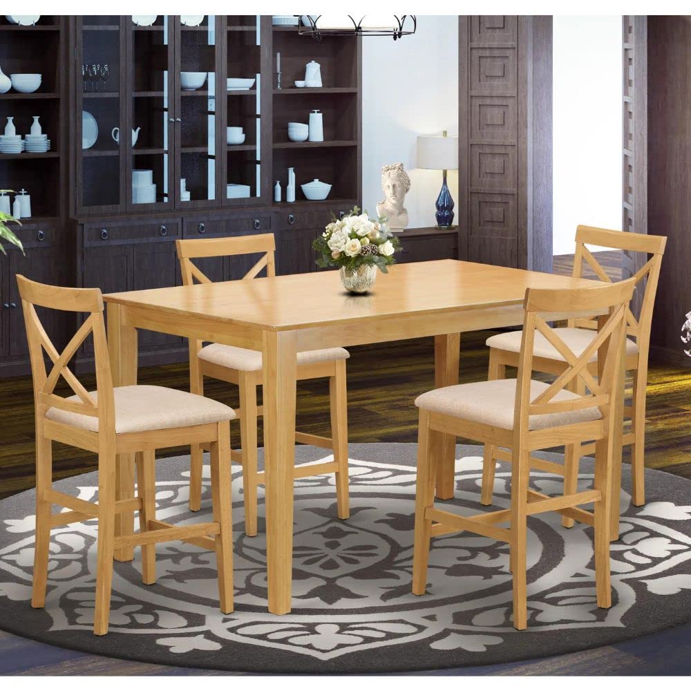 East West Furniture Capu5H-Oak-C 5 Piece Kitchen Counter Height Dining Table Set Includes A Rectangle Dining Room Table And 4 Linen Fabric Upholstered Chairs, 36X60 Inch, Oak