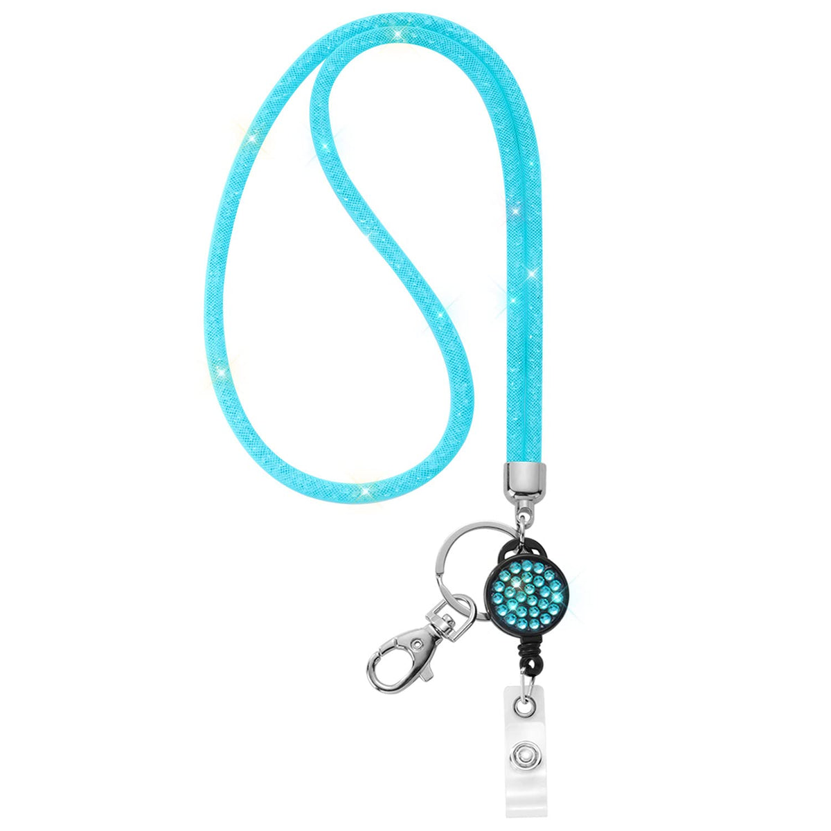Retractable Badge Reel Lanyard With Id Holder For Women, Savori 32.9' Crystal Office Teacher Lanyards Id Card Holder (Sky Blue)