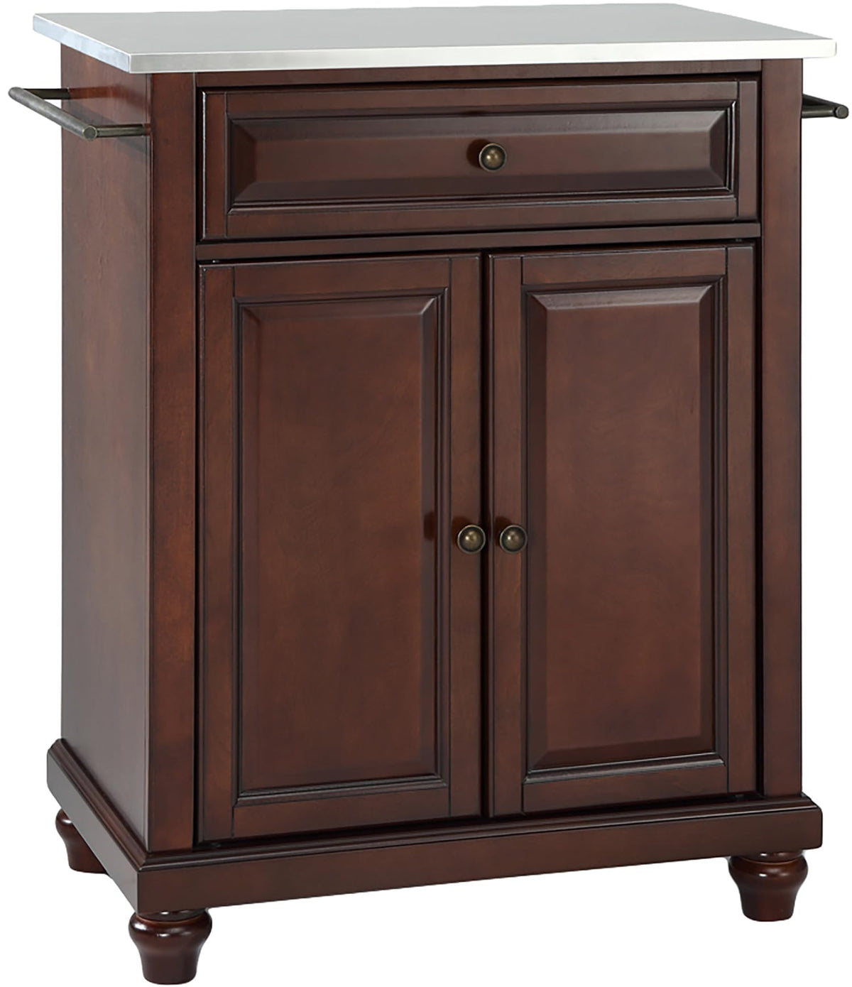 Crosley Furniture Cambridge Stainless Steel Top Small Rolling Kitchen Island Storage Cart, Microwave Stand, Mahogany