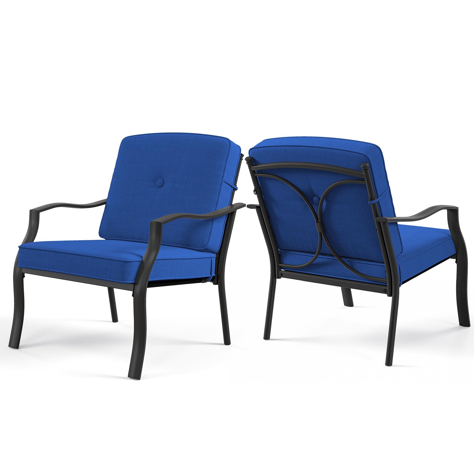 Tangkula 2 Piece Patio Metal Chairs, Outdoor Dining Chairs With Seat & Back Cushions, Heavy-Duty Metal Frame, Ergonomic Patio So