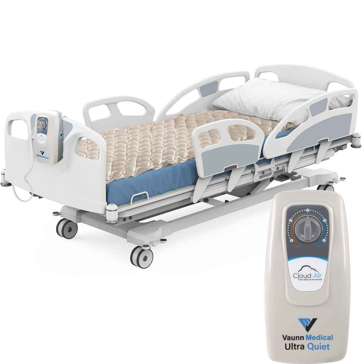 Vaunn Medical Cloud Air Whisper Quiet Alternating Air Pressure Mattress Topper With Pump Twin Size 36' X 78' X 3'