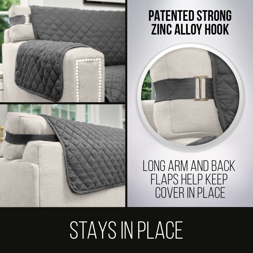 Sofa Shield Patented Chair Slipcover, Reversible Tear Resistant Soft Quilted Microfiber, 23” Seat Width, Durable Furniture Stain Protector With Straps, Washable Cover For Dogs, Kids, Charcoal Linen