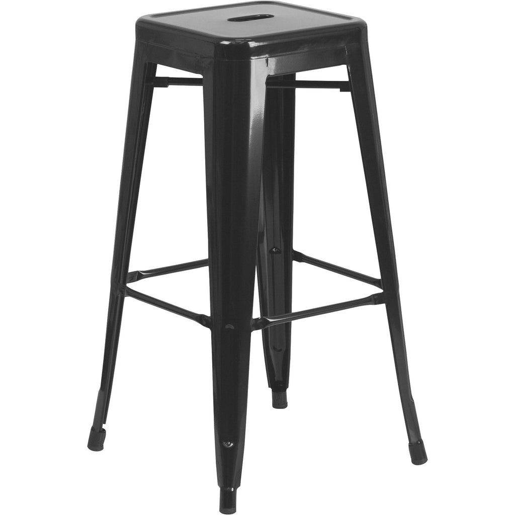 Flash Furniture Stone Commercial Grade 23.75" Square Blue Metal Indoor-Outdoor Bar Table Set with 2 Square Seat Backless Stools