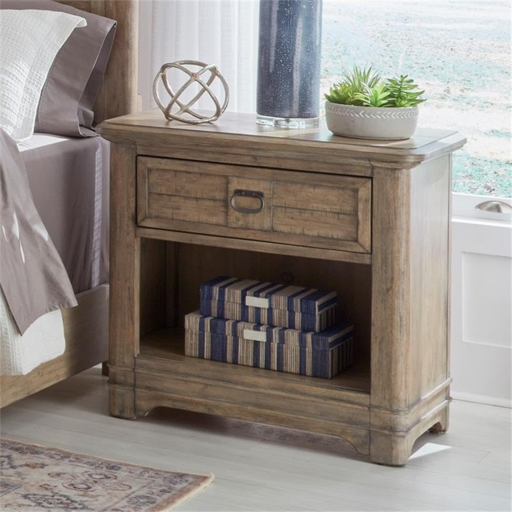 Meadowbrook Beige Antique Sand Wood One Drawer Farmhouse Nightstand