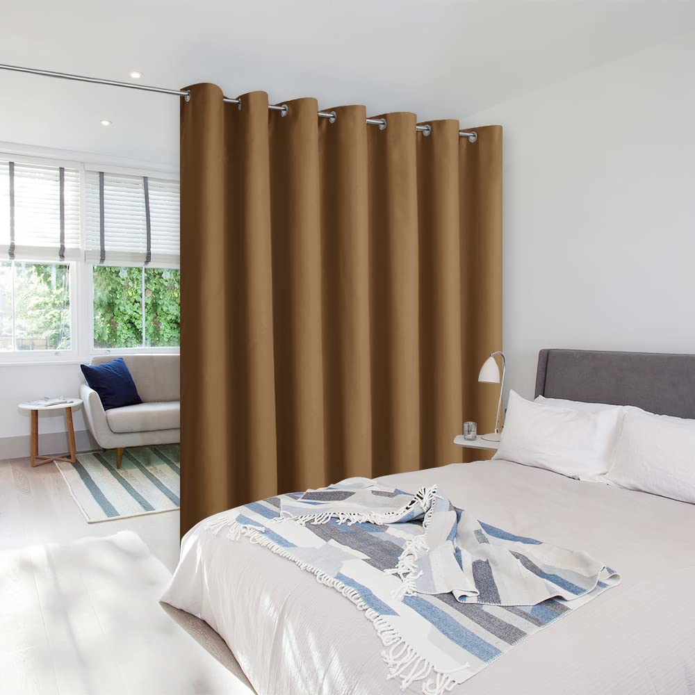 Nicetown Gold Brown Wall Curtains For Sliding Glass Door, 84 Inch Long, Grommet Single Curtain, Sound Reducing Blackout Curtains