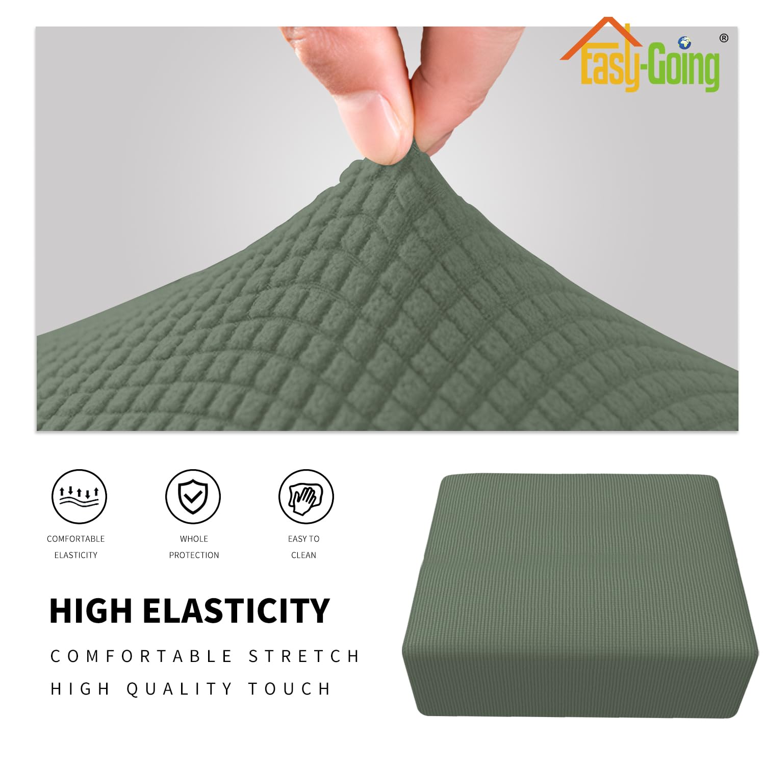 Easy-Going Stretch Square Ottoman Cover 40X40X15 Inch Folding Storage Stool Furniture Protector Soft Rectangle Slipcover With Elastic Bottom Greyish Green