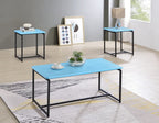 Lilola Home GT 3 Piece Blue Carbon Fiber Wrap Coffee Table and End Table Set
